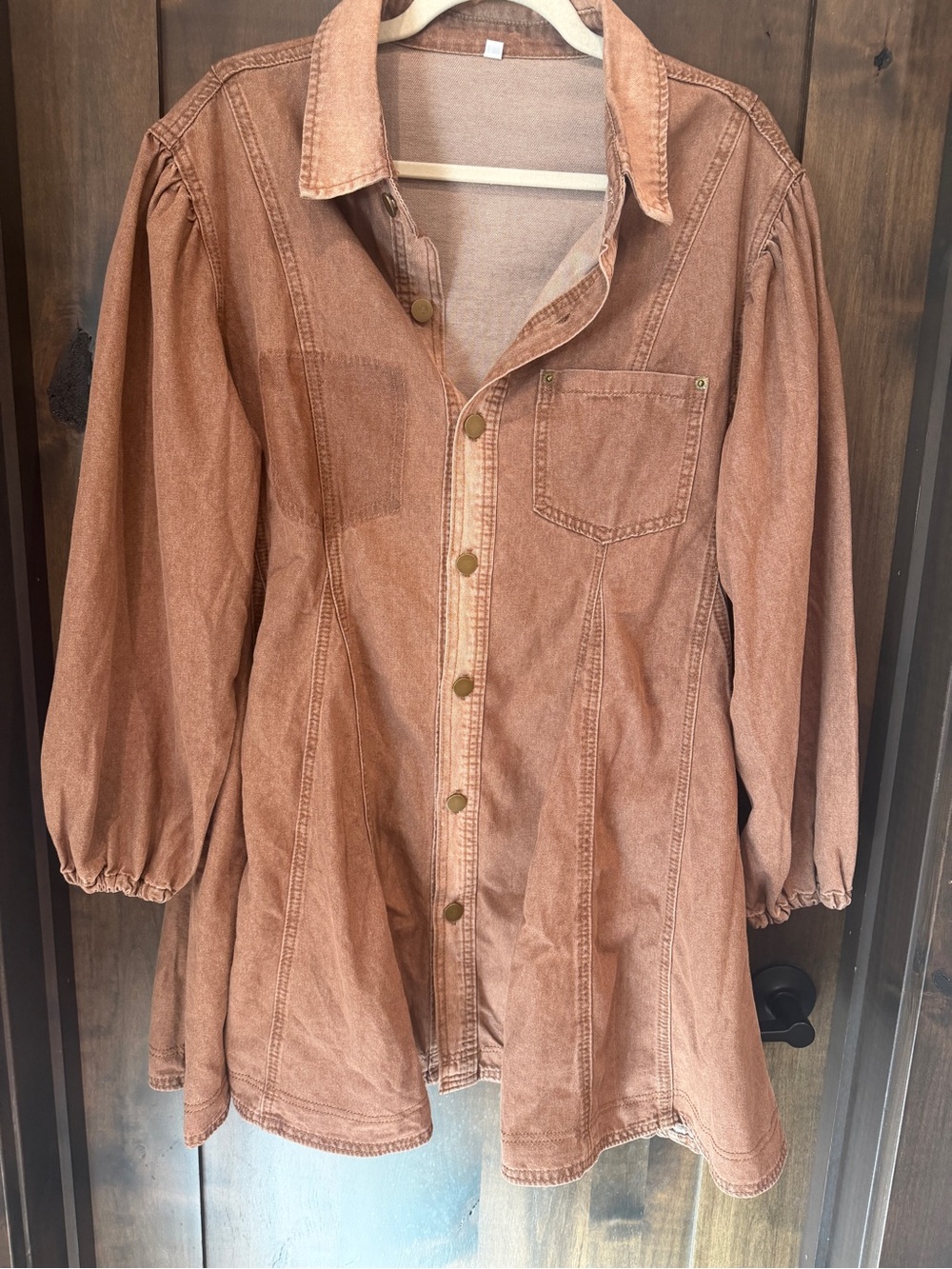 Amazon Brown Button-Front Mini Shirt Dress - Picture 2 of 3